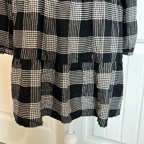 NWT LOFT‎ Black White Petite Plaid Puff Sleeve Swing Dress Size 4 NEW Preppy - Picture 8 of 16